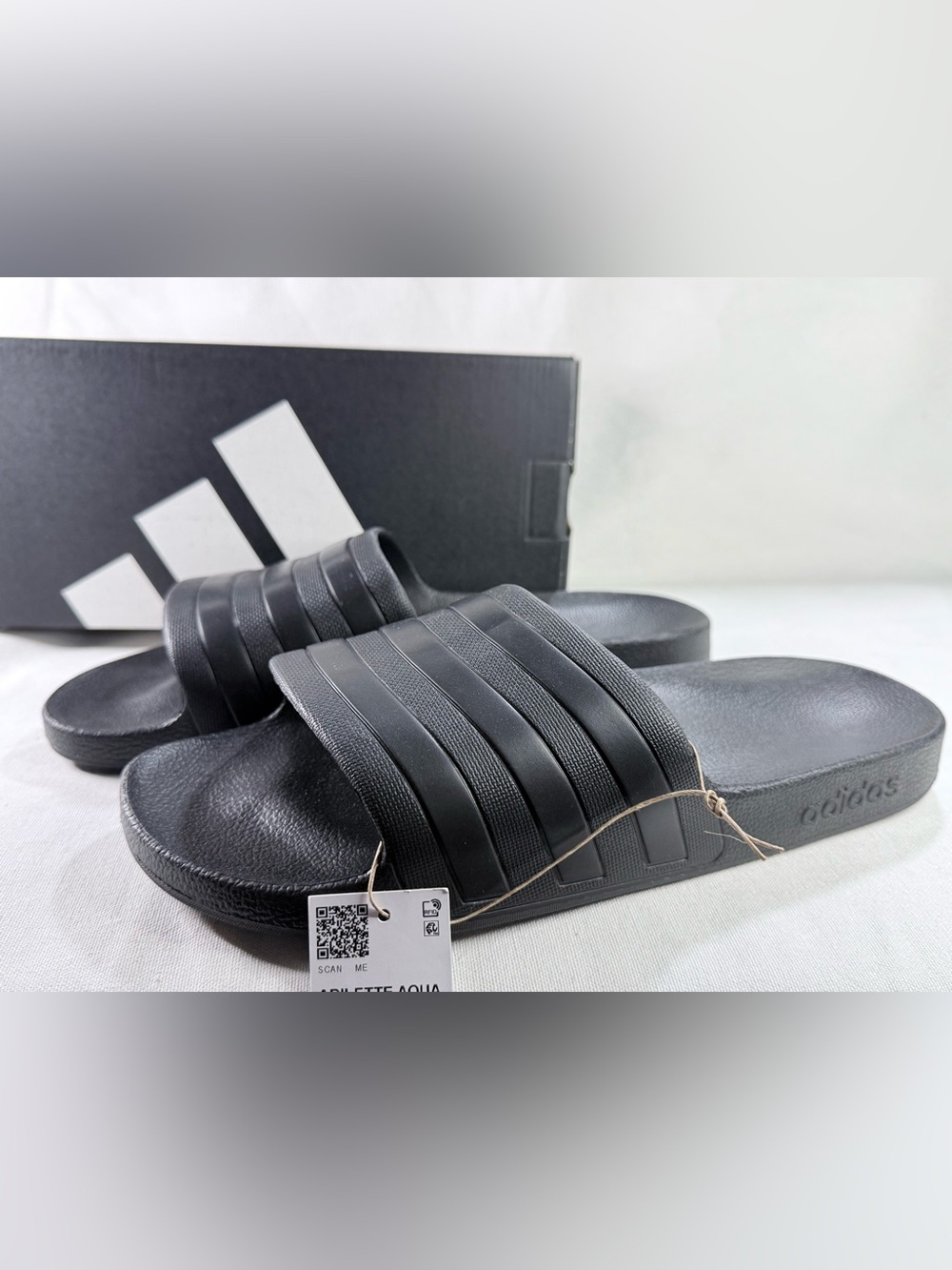 adidas Men’s size 13 Black Slide Sandals with Textured Three-Stripes soft soles